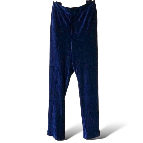 Eloquii Dark Blue Ribbed Velvet Wide Leg Pants Zip Fly Button Close US Sz 18 - Picture 1 of 9